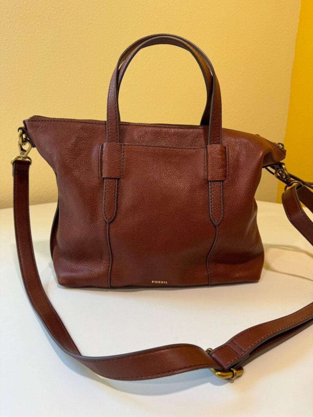 Fossil Skylar Satchel Crossbody Brown Leather Handbag With Detachable Strap